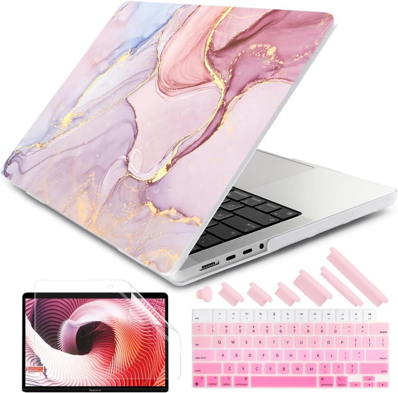 DONGKE Case for M5 MacBook Pro 14 inch 2025 2024-2021 M4 M3 M2 M1, Plastic Hard Shell Cover Compatible with A3434 A3112 A3401 A3185 A2992 A2779 A2442, Retina XDR Display & Touch ID, Pink Marble - Image 1